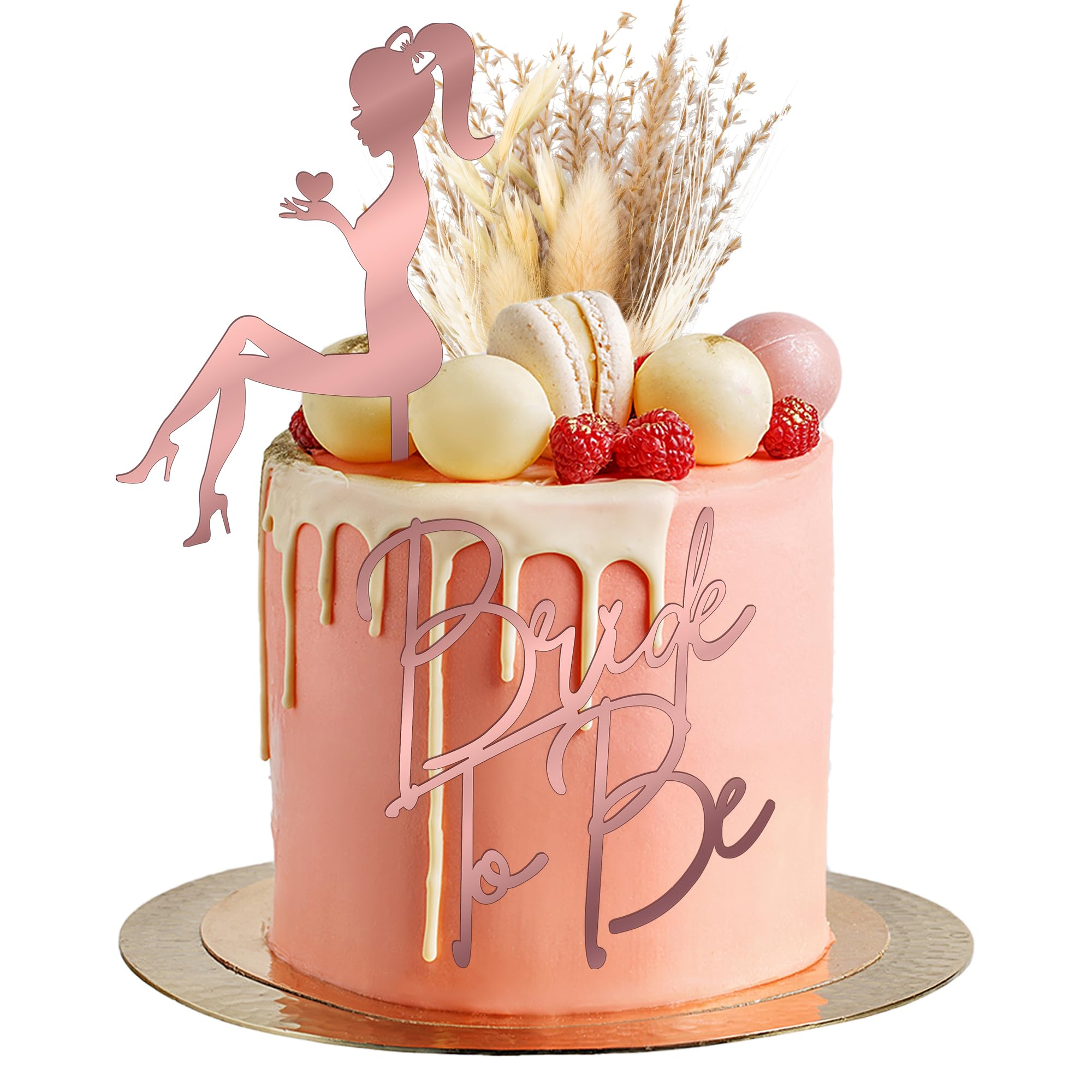 Gyufise 3Pcs Bride to Be Cake Topper Rose Gold Acrylic Cake Topper Boho Flower Artificial Flower Bridal Shower Cake Toppers Bachelorette Cake Topper for Bohemian Wedding Baby Shower Birthday