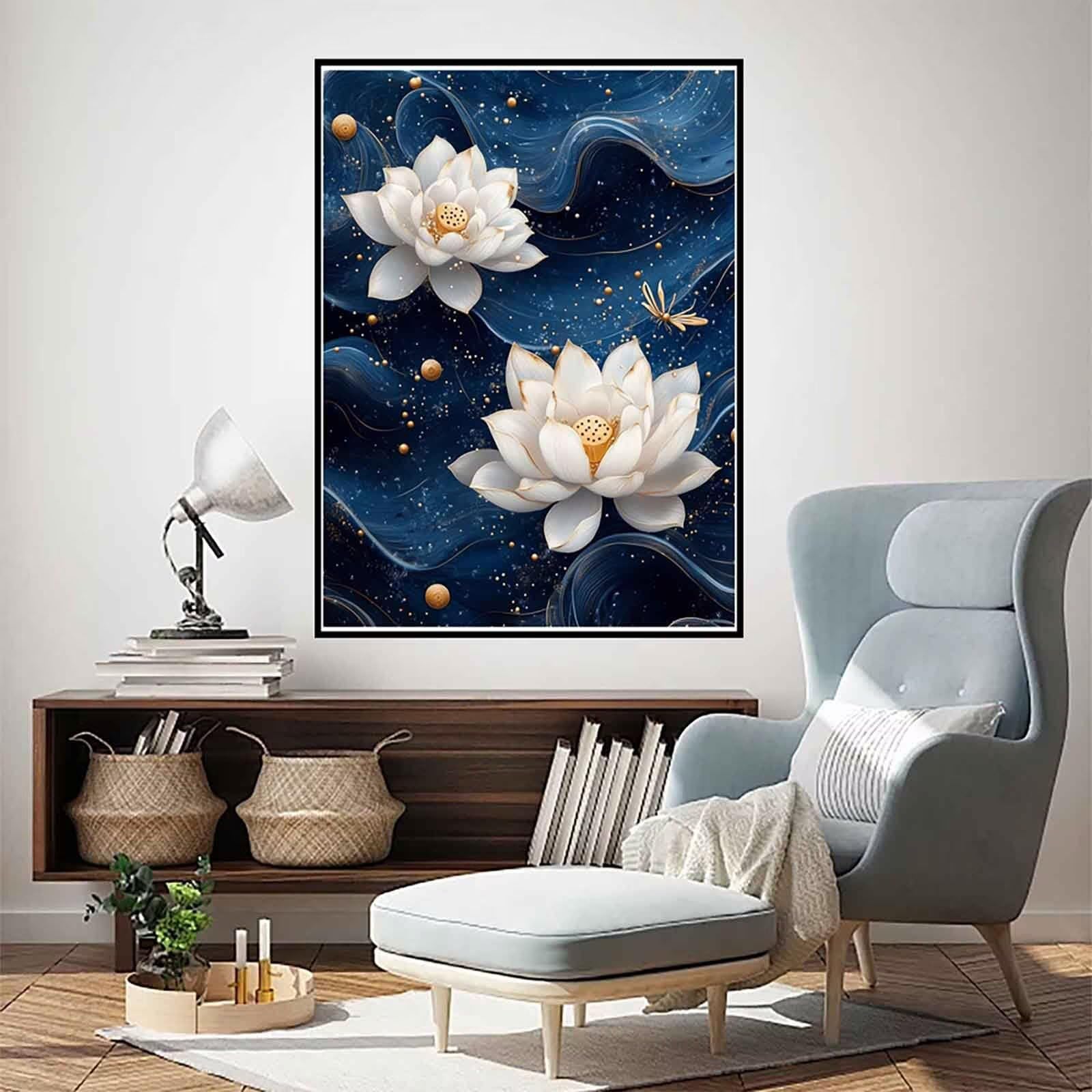 Diament Malarstwo Lotos Diamentowe Malarstwo Roślina Diamentowe Malarstwo Dorośli Początkujący 5D DIY Diamentowy Ścieg Krzyżowy DIY Dorośli Zestaw do Dekoracji Domu, Prezent Kobiety 80 x 110 cm