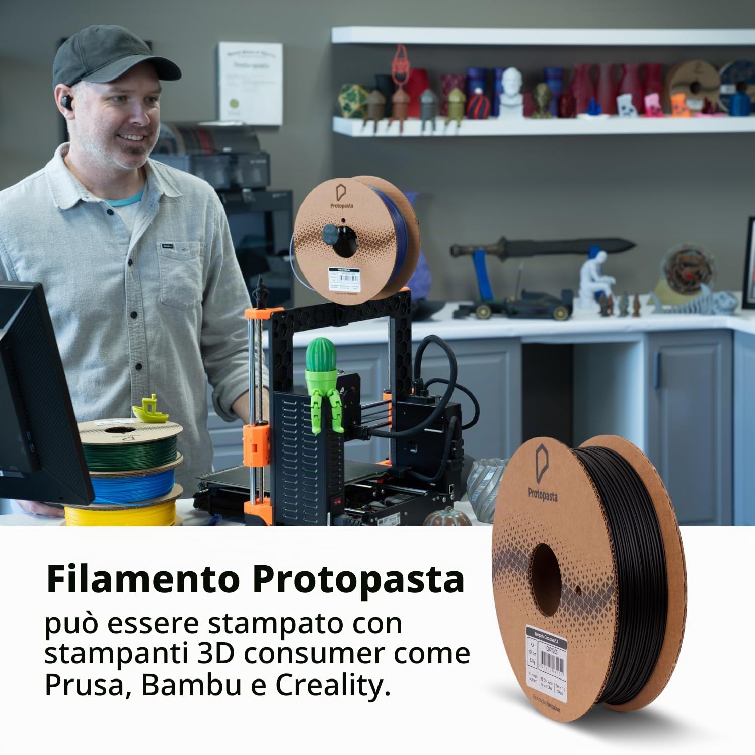 Proto-pasta CDP11705 - PLA conduttiva composita, 1,75 mm, 500 g, colore: Nero