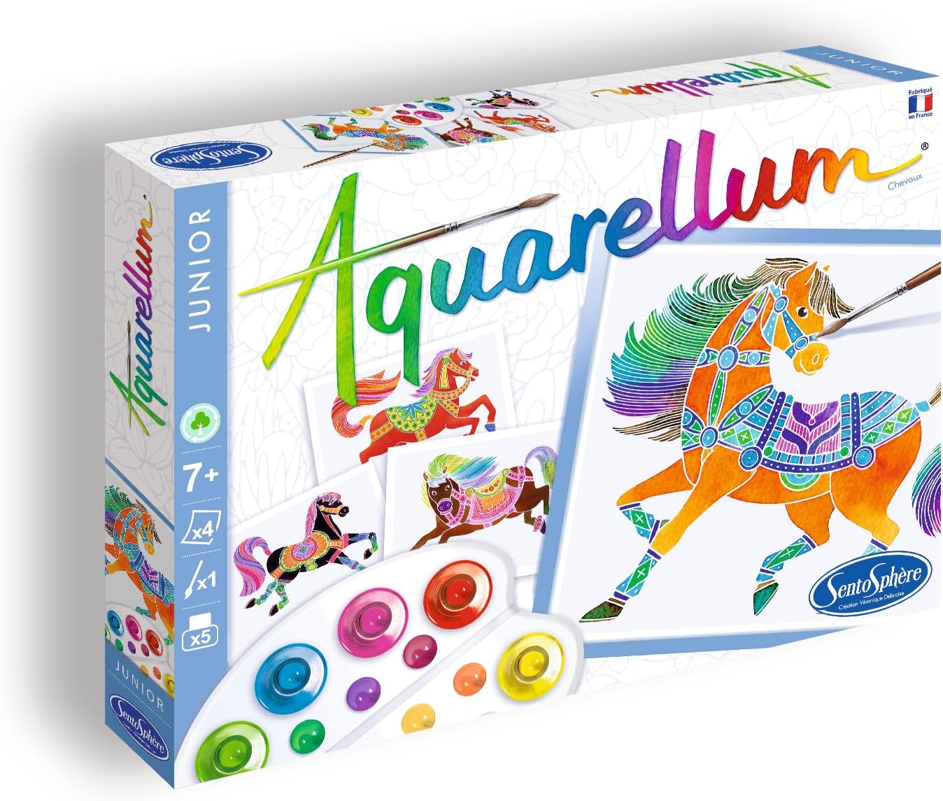 AQUARELLUM JUNIOR - HORSES - Painting kit - Magic watercolour paint - From 7 years old - made in France
