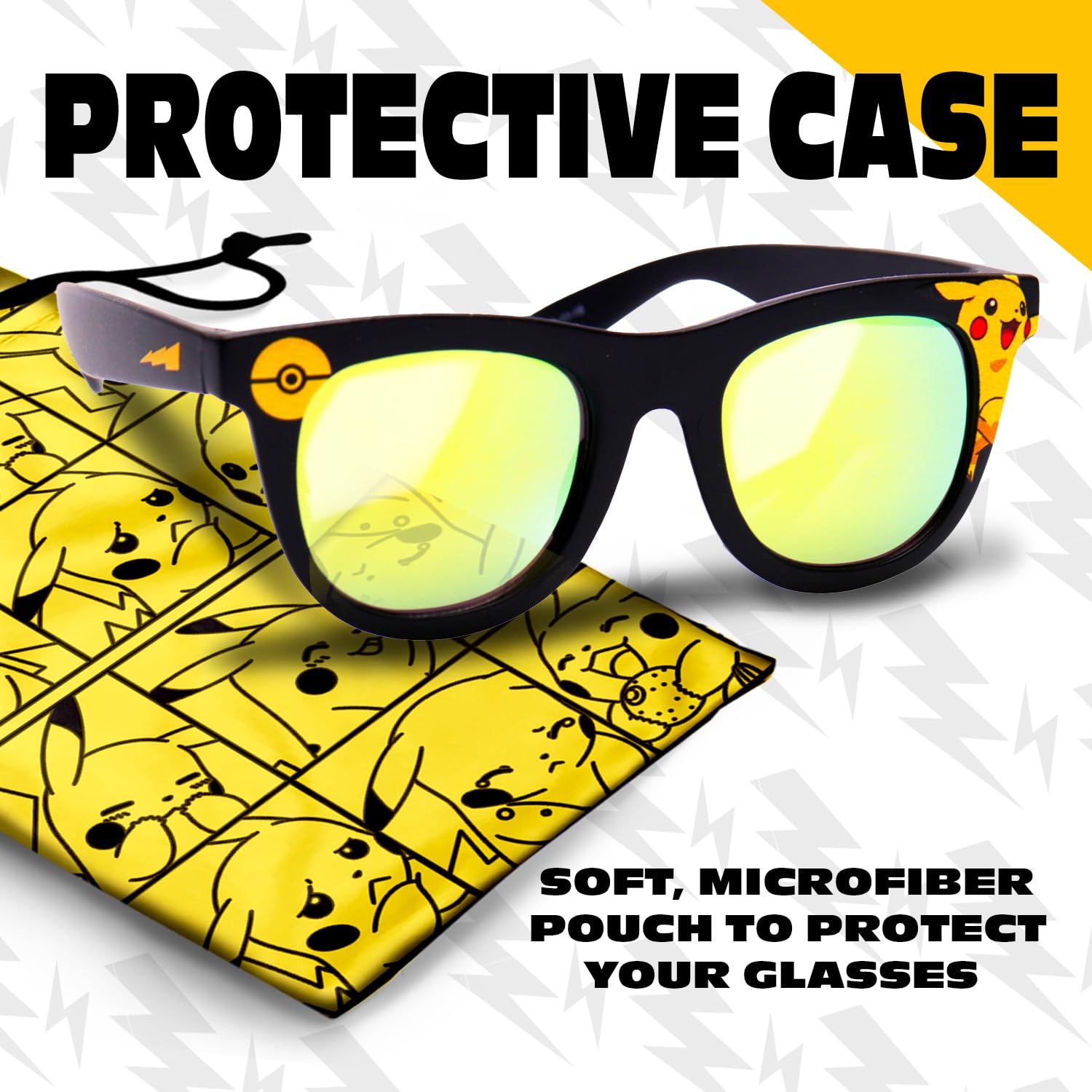 Gafas de sol Pokemon Pikachu, elegantes, cómodas y duraderas, protección UV con funda de transporte suave, con licencia oficial