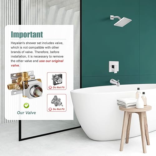 Miniatura 2 de Juego de grifo de ducha para bañera, kit de molduras de ducha cuadrado de 6 pulgadas, sistema de ducha de un solo mango, juego de cabezal de ducha y