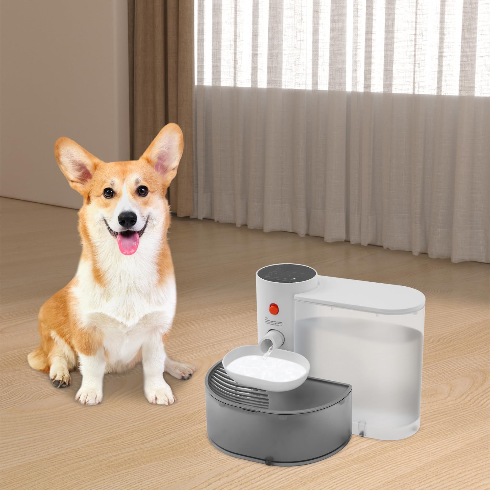 Fuente de agua automática para gatos y perros, 3 L de agua dulce + 1,5 L de agua residual, batería de 180 días, sin mantenimiento sin filtro, fuente de agua higiénica para mascotas con control