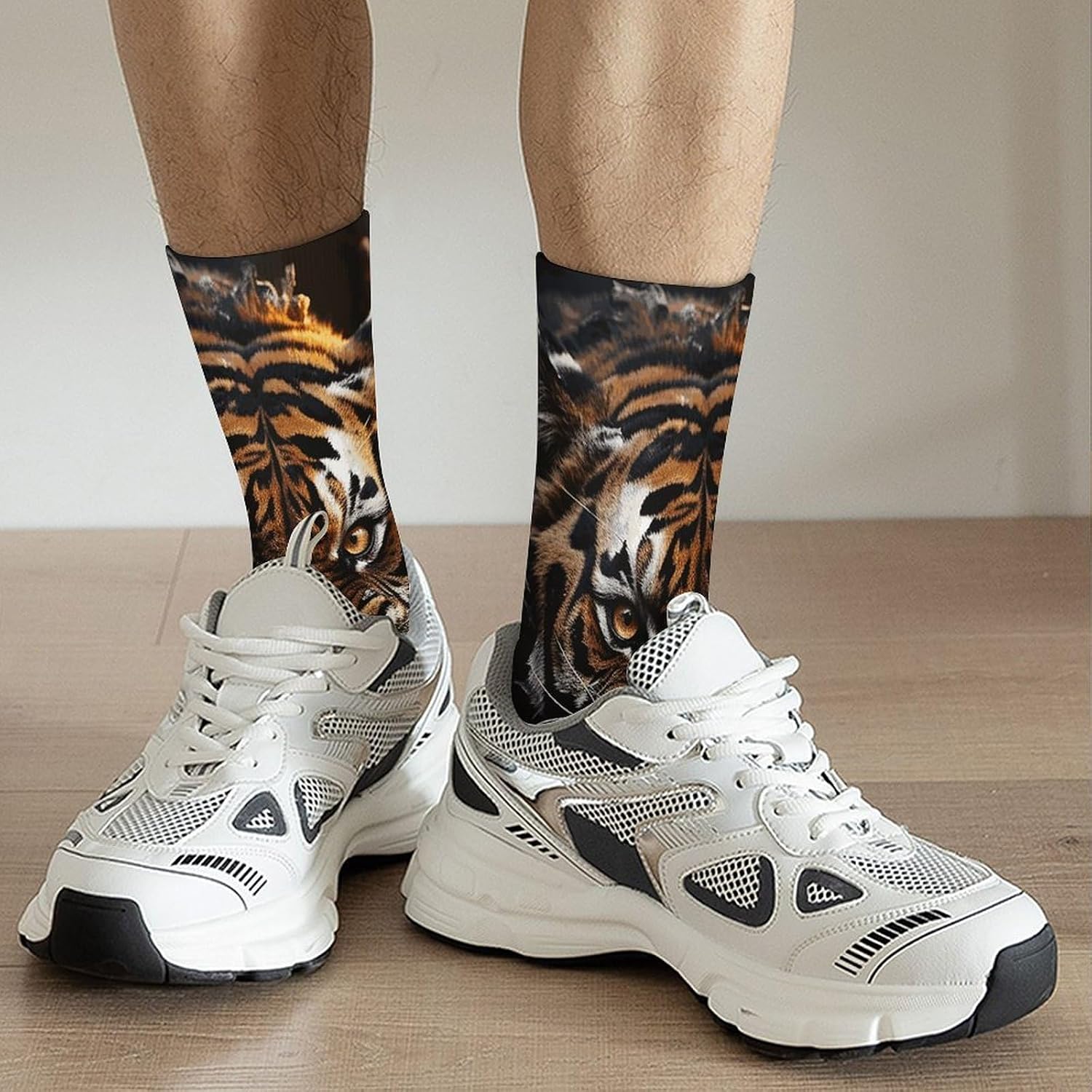 Moisture Wicking Socks, Breathable, Lightweight Crew Sock, Casual | Ferocious Tiger Work Socks for Women Men, Elastic Soft Boot Socks for Travel, Seamless