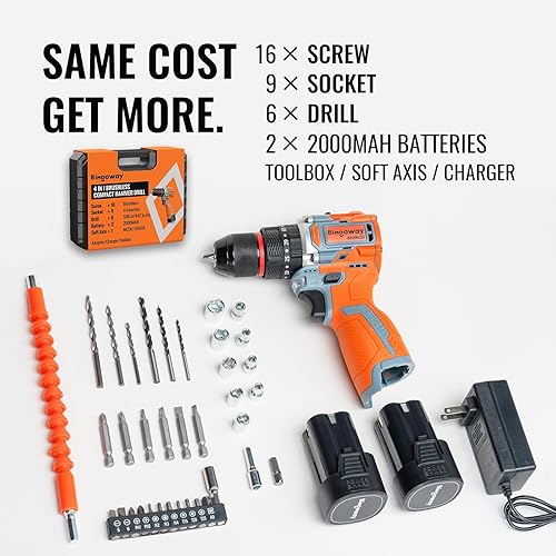 Miniatura 8 de Taladro inalámbrico sin escobillas 50N.m, taladro eléctrico de 4 funciones con 36 accesorios, portabrocas de metal sin llave, 35 ajustes de par, 2