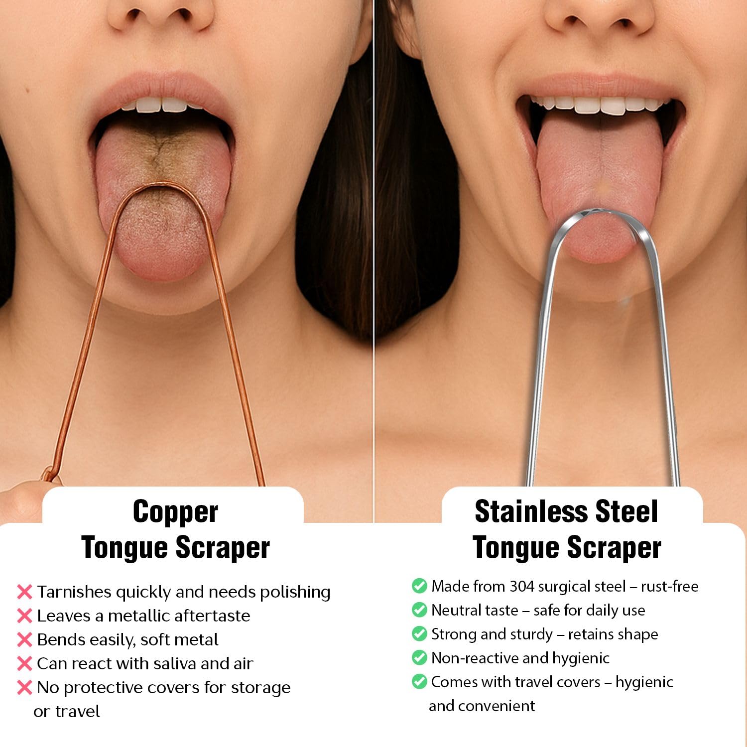 Pink Woolf U-Shaped Stainless Steel Tongue Cleaner (Pack of 2) - For Fresh Breath, Improved Taste Sense, Bacteria Removal | Ideal for Oral Hygiene & Travelling - Includes Case & Unique Mark - Image 3 thumbnail