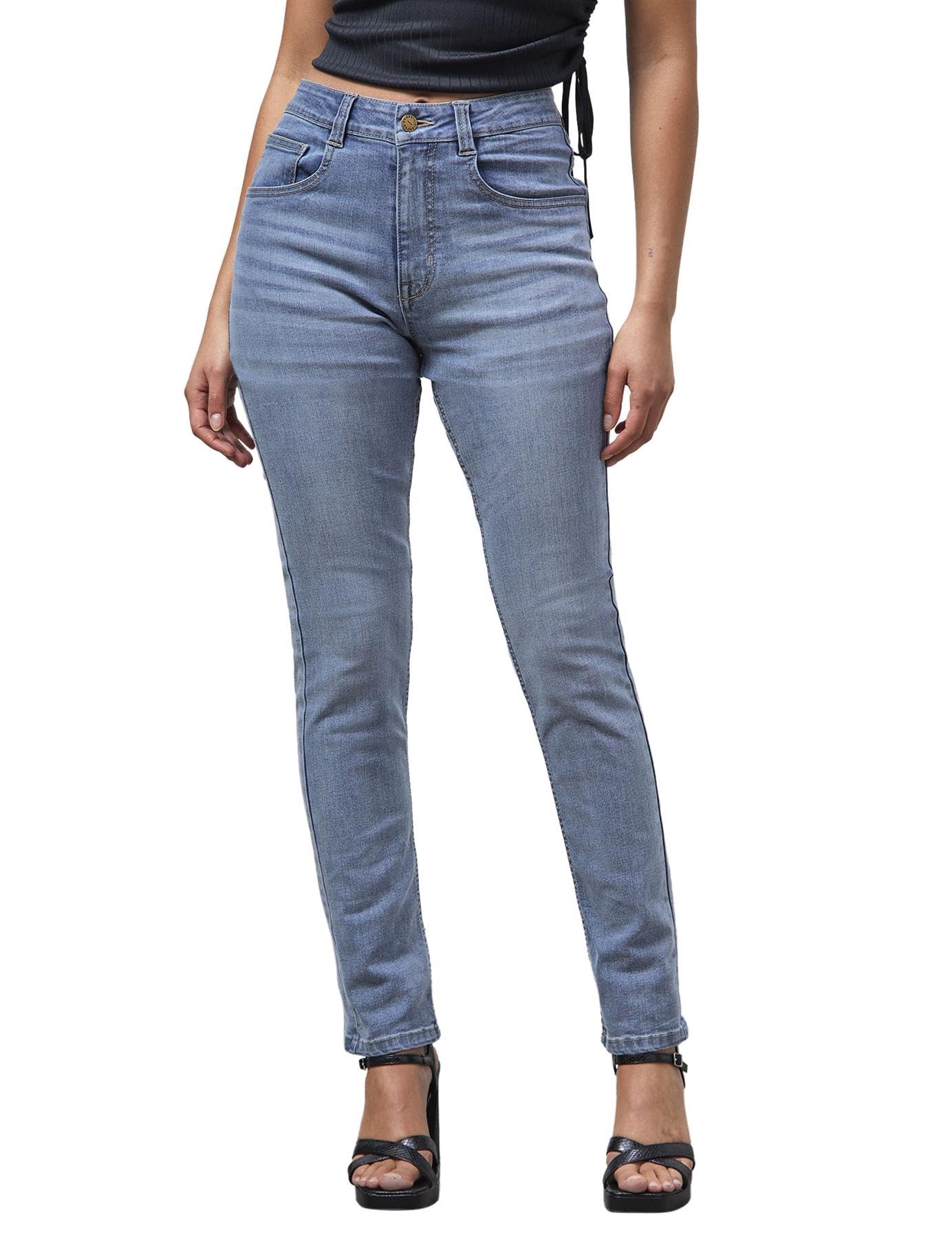 Enorsia Light/Blue High Waist Slim Fit Jeans - 12 - 70% Cotton, 25% Polyester, 2.8% Viscose, 2.2% Spandex