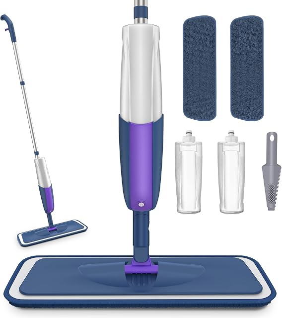 Spray Mops Wet Dry Mops for Floor Cleaning, Microfiber Hardwood Floor Mop with Spray Dust Mops with 2 Bottle 2 Replacement Mop Pads Flat Mops for Laminate Wood Vinyl Ceramic Tiles Floor Cleaning