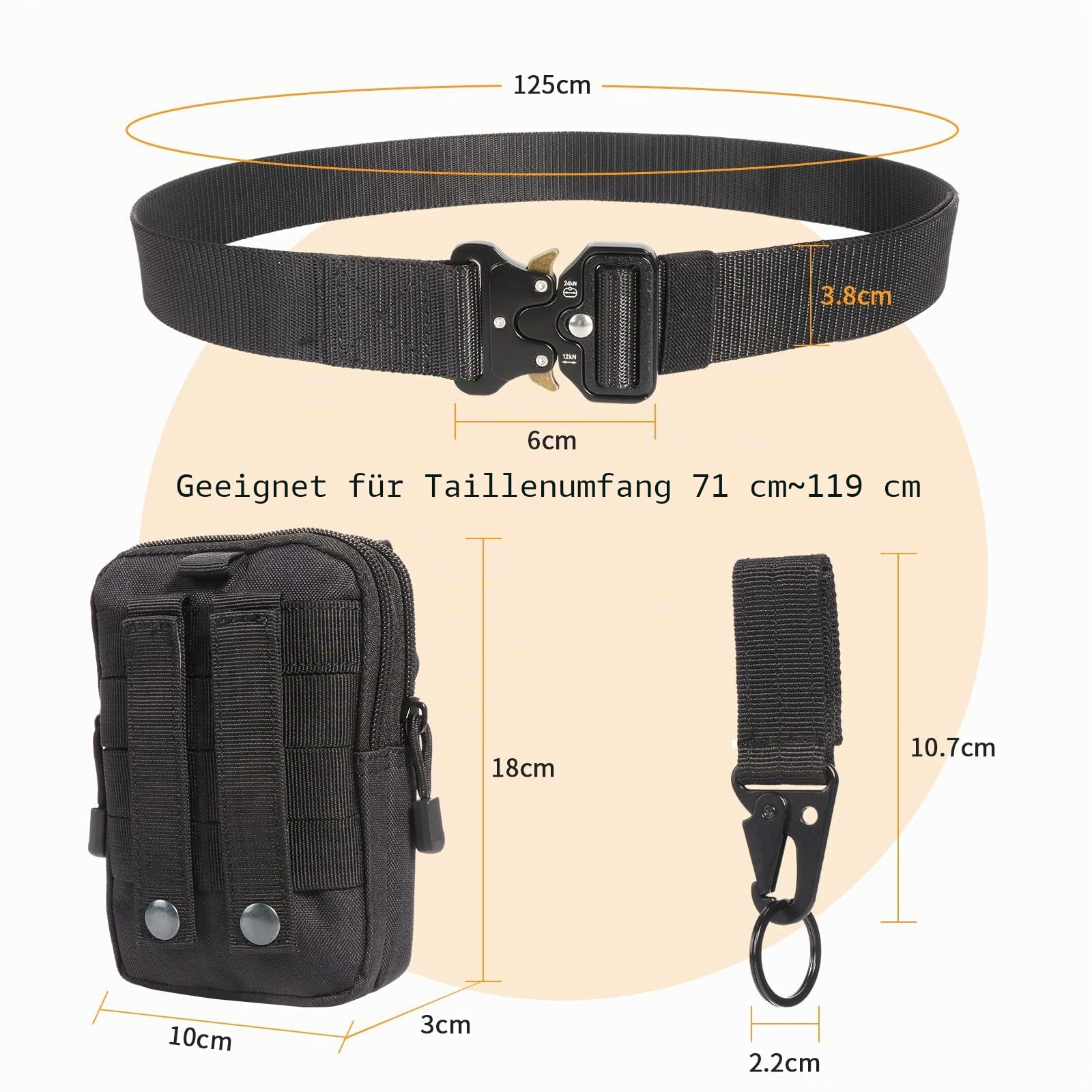 2 PCS Tactical Belt & Molle Pouch & Snap Hook 49"x1.5" Nylon Military Belts with Heavy Duty Quick Release Metal Buckle,Taille Arbeitsgürtel für Männer/Frauen Outdoor Sports Camping Jagd