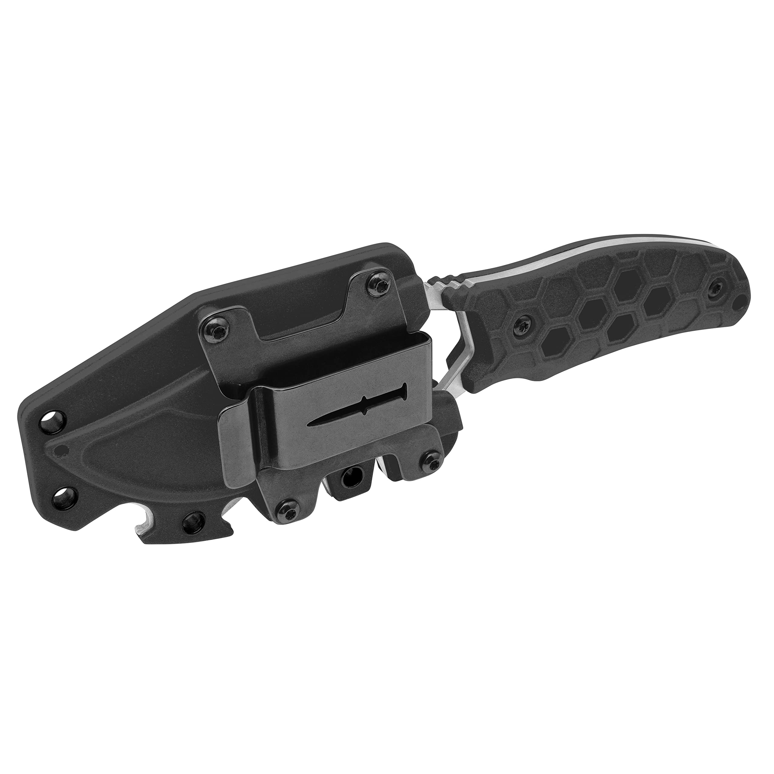 Camillus Comb 7.25" Clip Point Blade Durable Corrosion-Resistant 420 Stainless Steel Outdoor Survival Hunting Fishing Camping Fixed Blade Knife, Molded Sheath with 4 Additional Functions Included