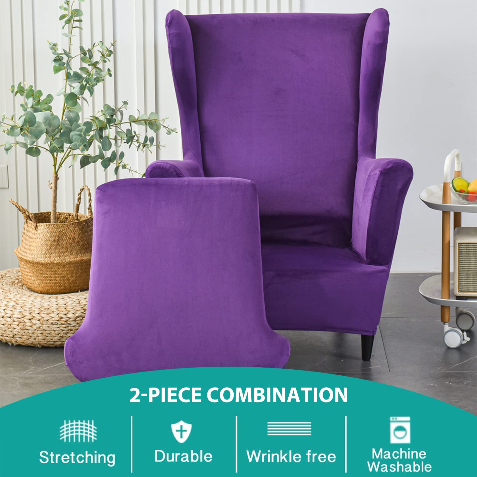 VanderHOME Housse De Fauteuil Oreille 1 Place Extensible - Protection Antidérapante Marine Foncée