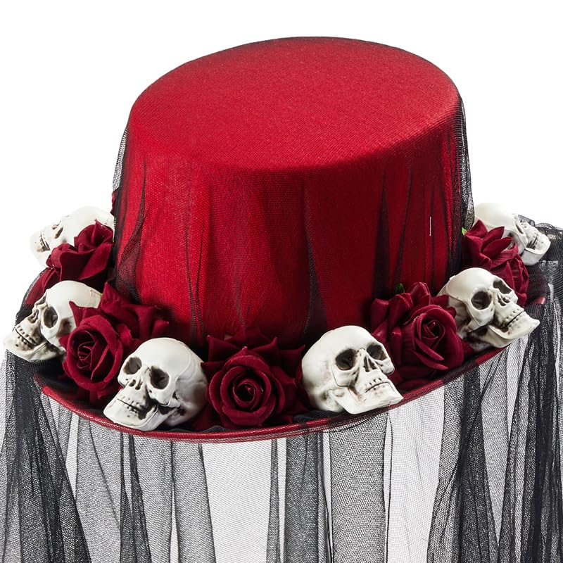 BLESSUME Steampunk Skull Hat Unisex Fancy Dress Top Hat for Carnival Halloween, Theme Party, Red - Image 3