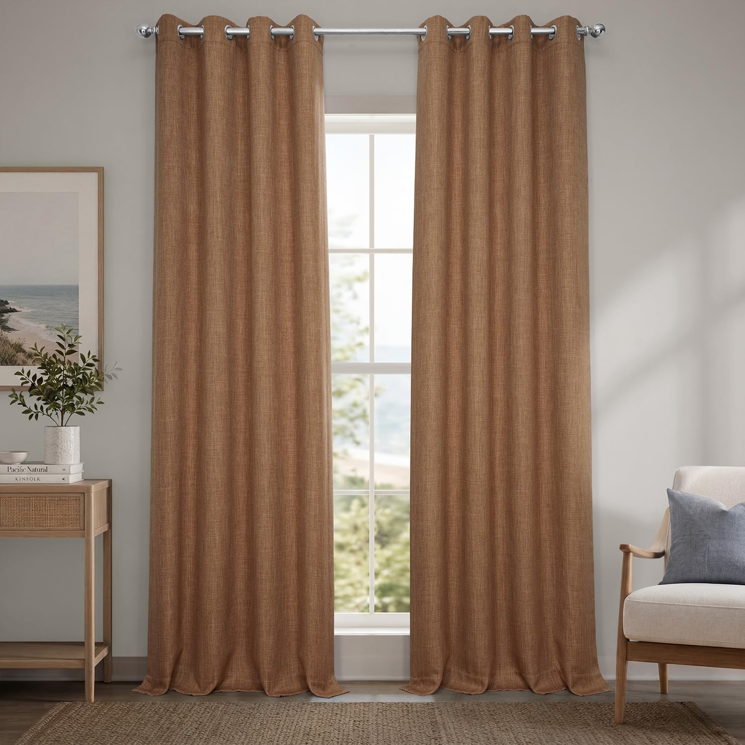 Grommet Faux Linen Curtains for Bedroom (1 Panel) - 50W X 96L, Butterscotch