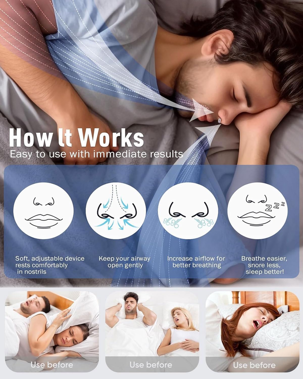 4PCS Clip Nasal Antirronquidos, Respirador Nasal Magnetico, Pinzas para la Nariz, Antironquidos para Dormir