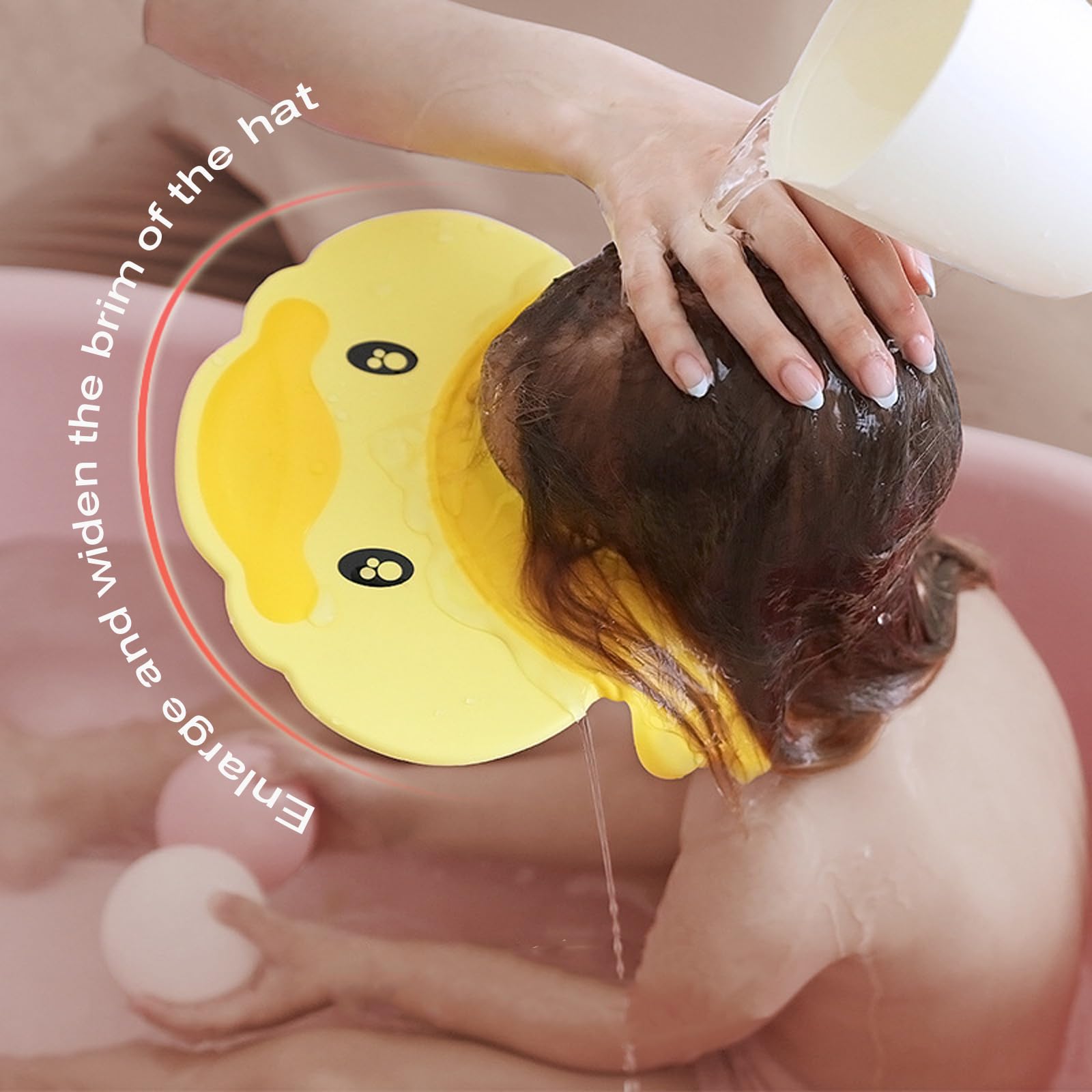 Gorro de Ducha Ajustable para Niños y Bebé, Visera Baño Sombrero Impermeable Protege Ojos y Orejas (Amarillo)