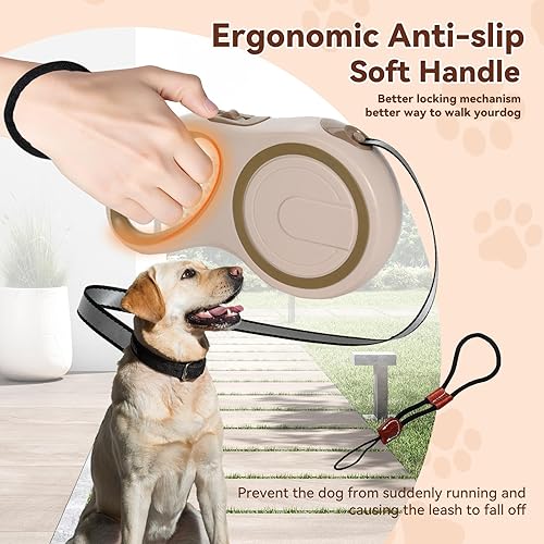 Miniatura 3 de Correa retráctil antitirones para perros de hasta 110 libras, resistente, freno con una sola mano y liberación con un botón, nailon antienredos,