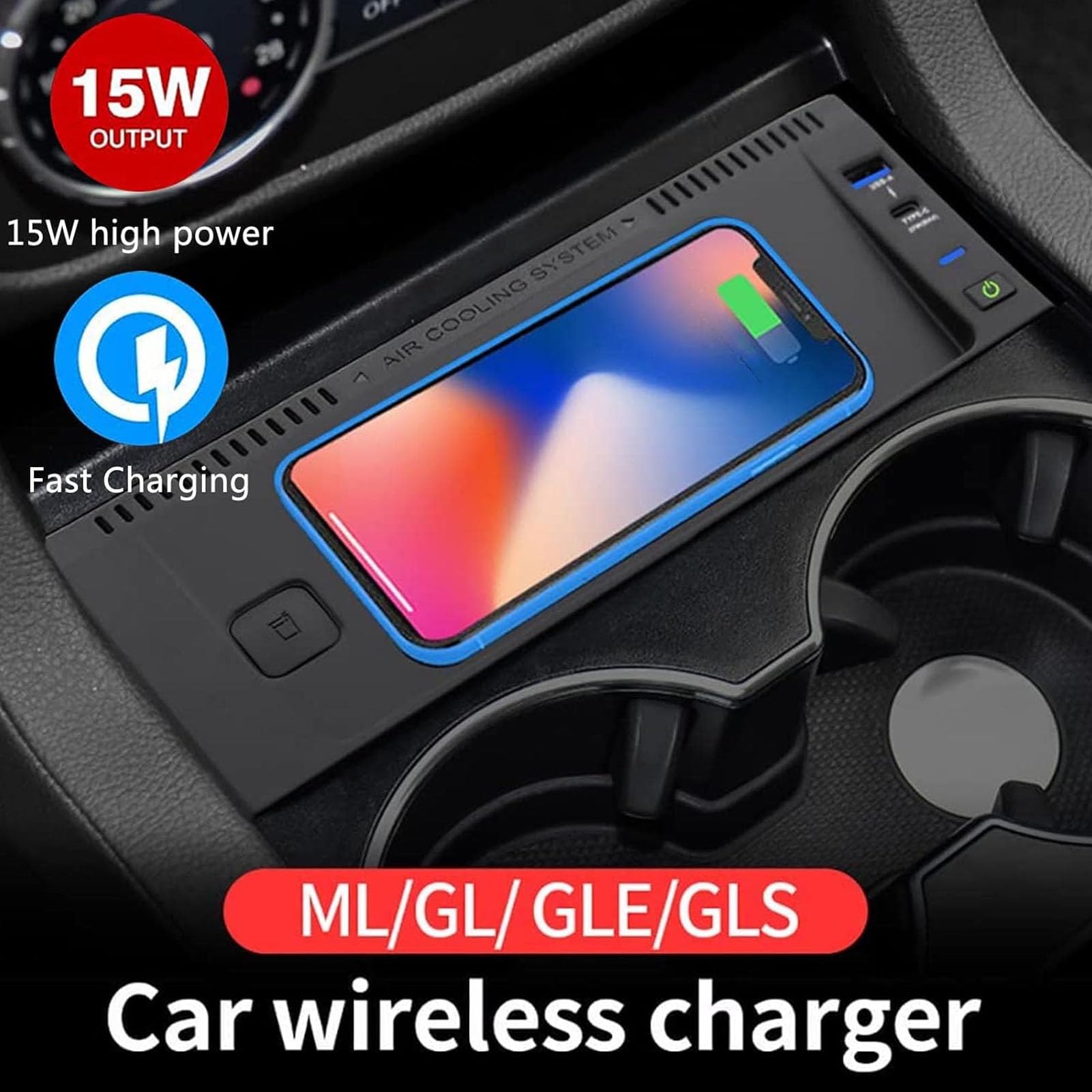 Cargador De Coche Inalámbrico para Mercedes-Benz GLE GLS AMG 2015-2019 ML GL AMG 2012-2015 X292 X166 W166 Panel De Accesorios De Consola Central para Cualquier Teléfono Habilitado para Qi