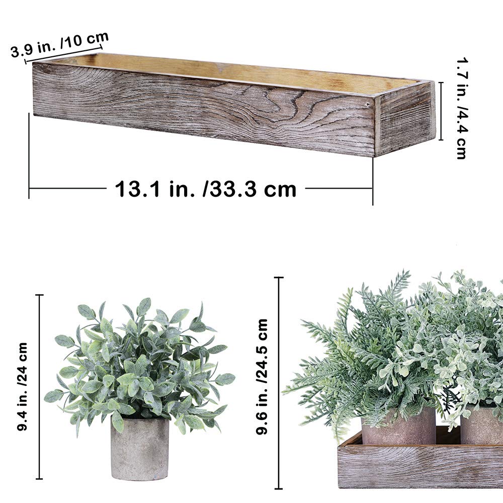 Winlyn Plantas en maceta artificiales de eucalipto boj helecho verde en macetas con caja de madera