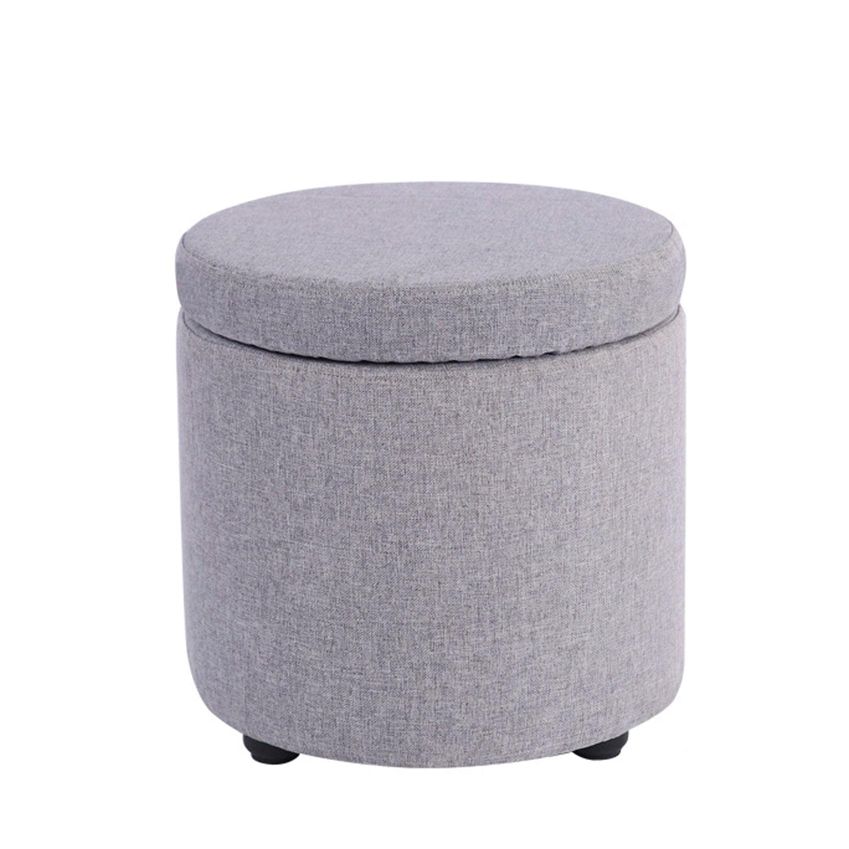 Pouf repose-pieds rond en coton lin gris clair 32x32cm pour salon et chambre