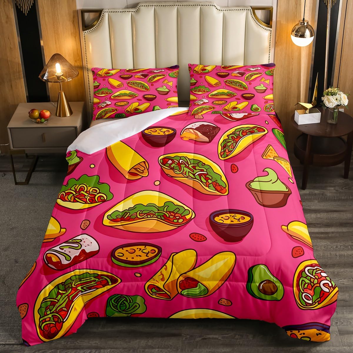 Mexican Cuisine Burritos Bedding Comforter Sets Mexican Party Decorations Bedding Full Gifts for Women Men, Taco Tuesday Party Comforter Set Taco