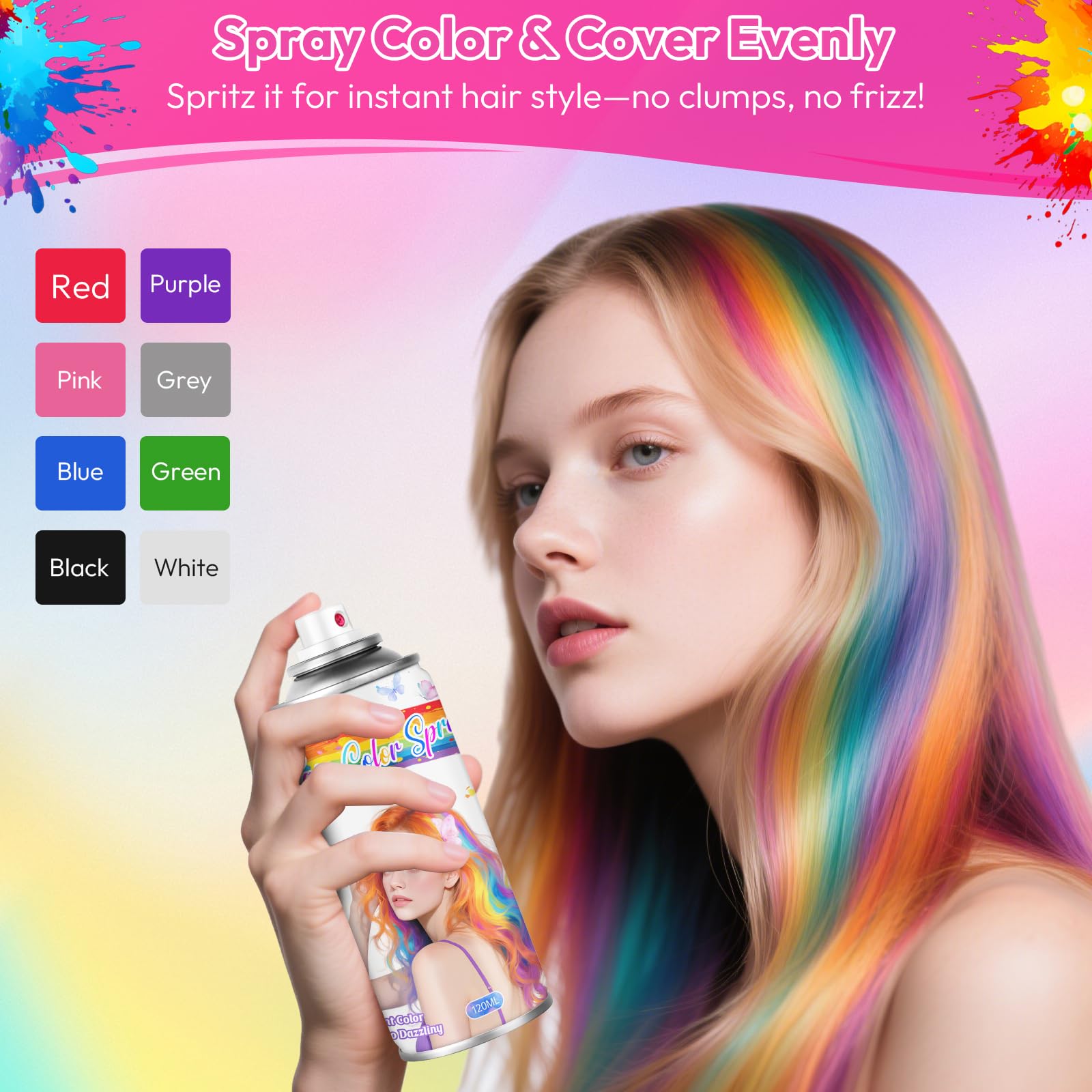 Spray per Capelli Temporaneo Viola Magico - Colore per Tema Mistero, Regalità e Cosplay Fantasy, Perfetto per Serate a Tema, Halloween e Feste (120 ml)
