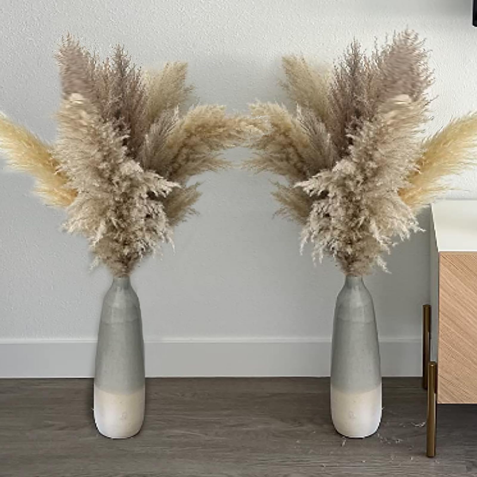 47" Inch 10 Stems Natural Tall Pampas Grass Decor - Dried Brown Fluffy Pampas Grass Boho Decor - Long Stem Pampas Grass for Floor Vase Wedding Flowers Home Decor Room Decor?Brown?