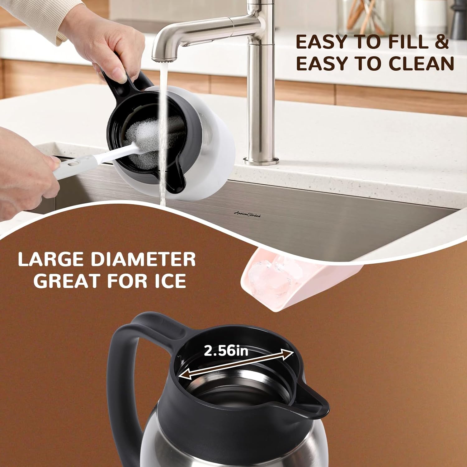 316Stainless Steel Coffee Carafe 84oz - 12 Hours Hot & 24 Hours Cold Large Capacity Coffee Server for Home/Office/Camping Silver