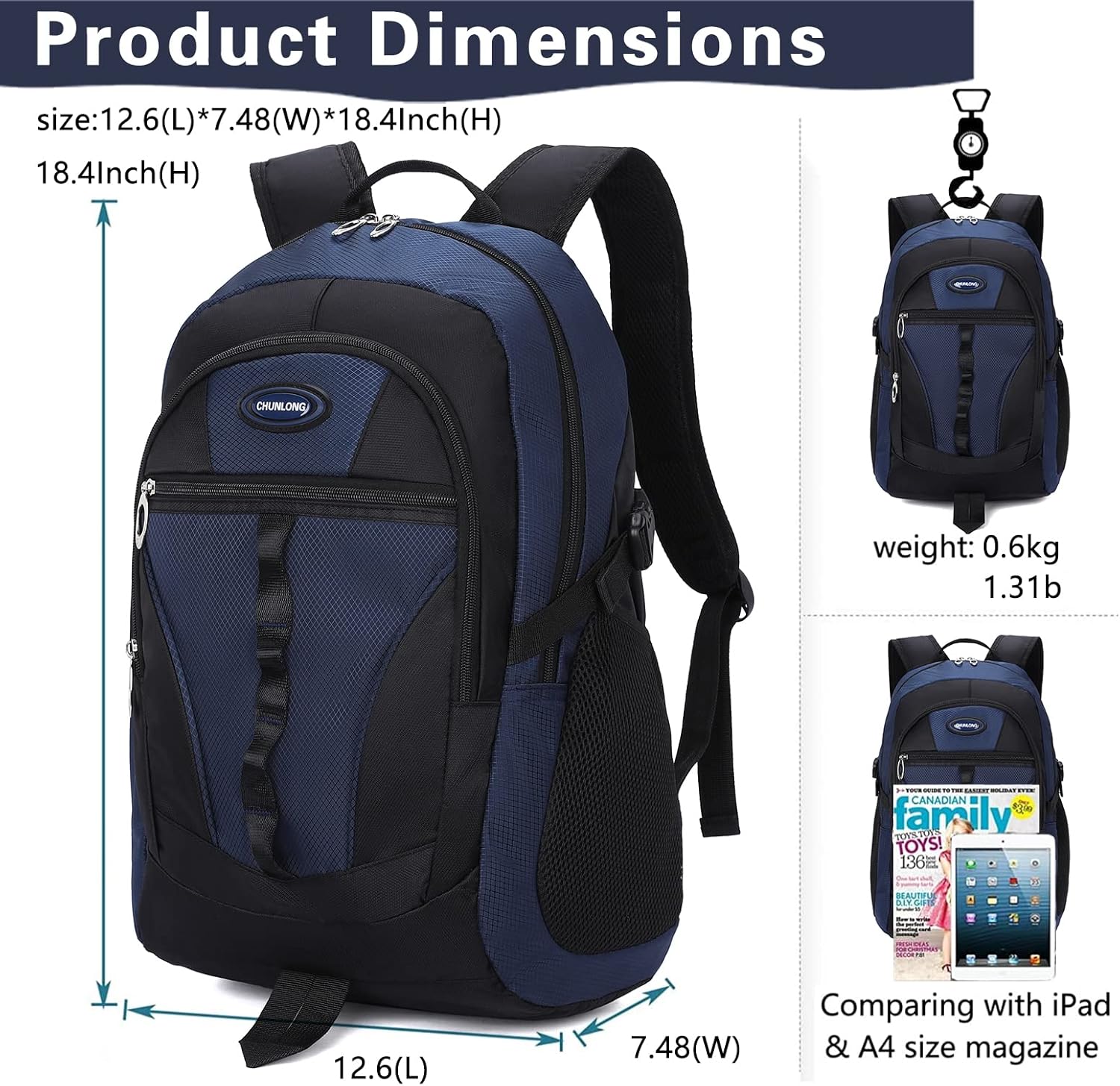 Kids School Backpack For Boy And Girl,Large Capacity High Middle Elementary Primary Students Teens Sports Bookbag (Dark Blue) - Image 3