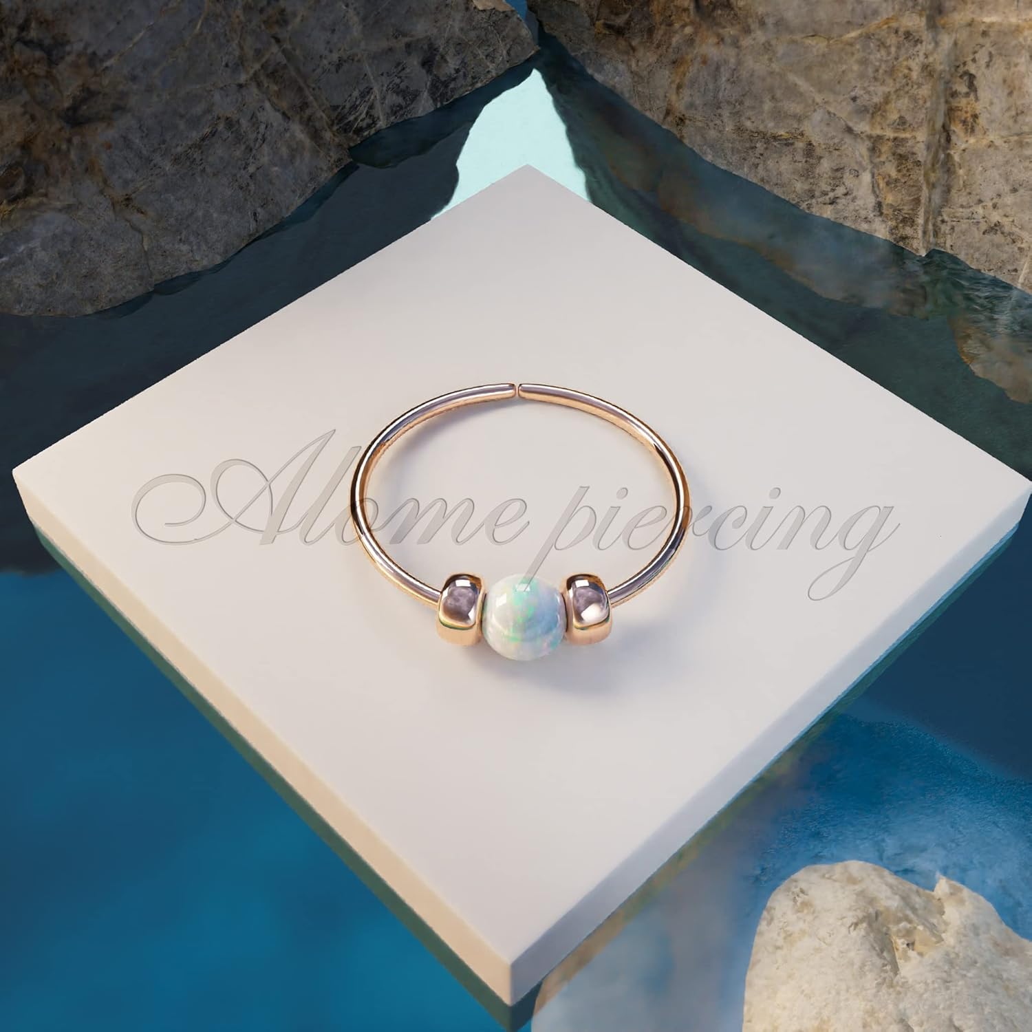 Rose Gold Nose Ring Opal Plain - Image 5