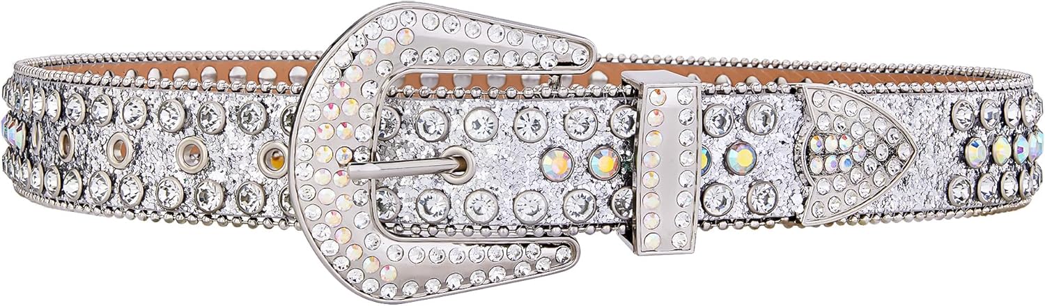 Men Fashion Rhinestone Belt Western Bling Studded Design Leather Diamond Belt for Jeans - Image 5