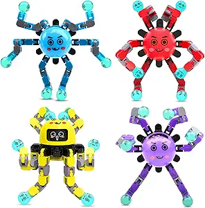Transformable Fidget Spinners Toys for Adults Anxiety,4 PCS Sensory Toy for Teens and Kids ADHD Autism Stress,Cool Fingertip Gyros Party Favors Gift for Boy Girls Birthdays Stocking Stuffers
