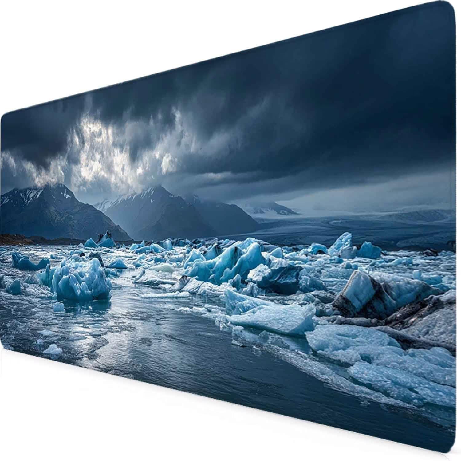 Szara Antarktyczna podkładka pod mysz Podkładka pod mysz XXL 1000 x 500 mm Podkładka pod mysz z przeszytymi krawędziami i antypoślizgową gumową podstawą Podkładka pod mysz XXL do komputera, laptopa