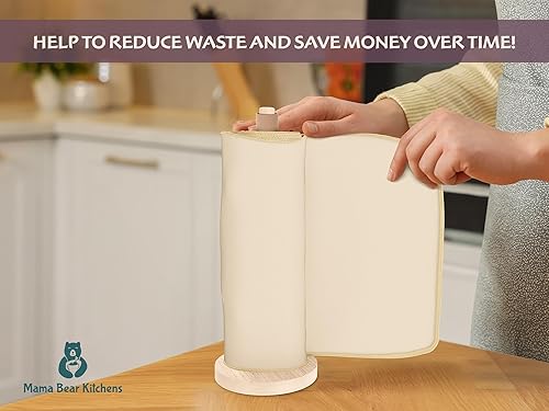 Miniatura 5 de Mama Bear Kitchens - Toalla y soporte de algodón reutilizable  20 toallitas lavables  Madera de haya natural  Altamente absorbente  Solución de