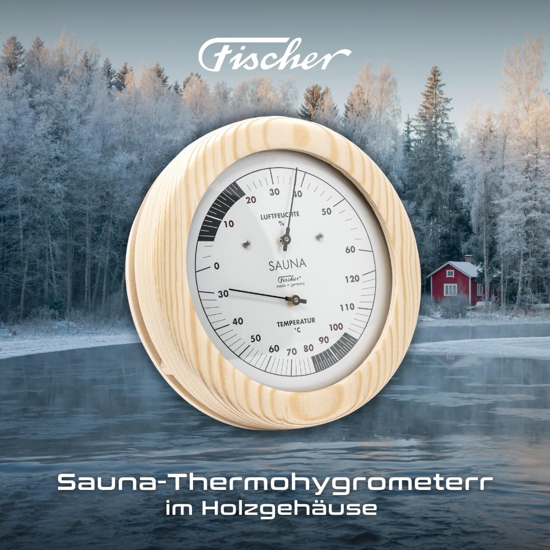 Fischer Sauna thermohygrometer, Madera, Apachi Madera, 30 x 15,5 x 30 cm