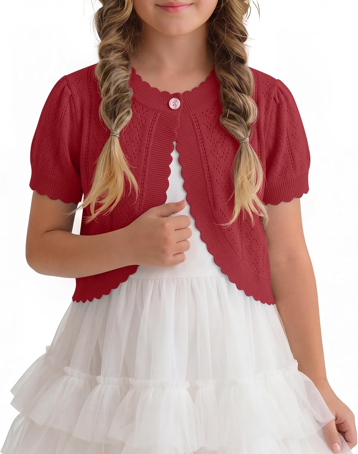Halfchet Girls' Short Sleeve Bolero Shrug Cardigan Kids Teen Cropped Open Front Elegant Dress Cover Up Shawl 5-14 Years