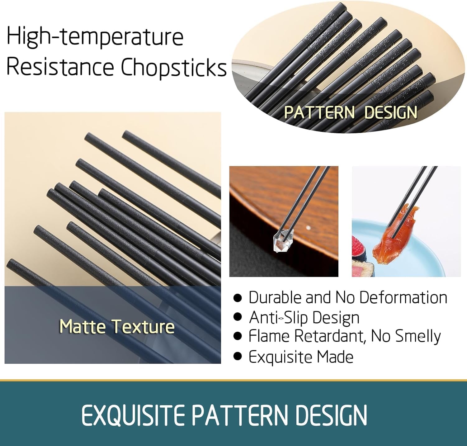 1000 Pairs Fiberglass Chopsticks Reusable Chopsticks Dishwasher Safe 9.4 Inches/24cm Non-Slip Japanese Style Sushi Chop Sticks, Black