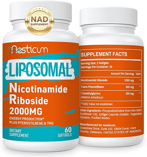 2000 mg de ribósido de nicotinamida, alternativa al suplemento NMNH, suplemento liposomal de ribósido de nicotinamida con TMG y pterostilbeno -