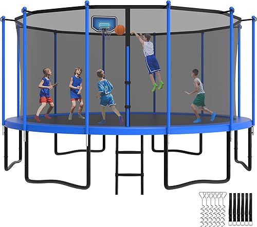 YORIN Tranpoline 16FT 15FT 14FT 12FT 10FT 8FT Tranpoline for Kids and Adults 1500LBS Tranpoline with Basketball Hoop, Enclosure Net, Back Yard Heavy