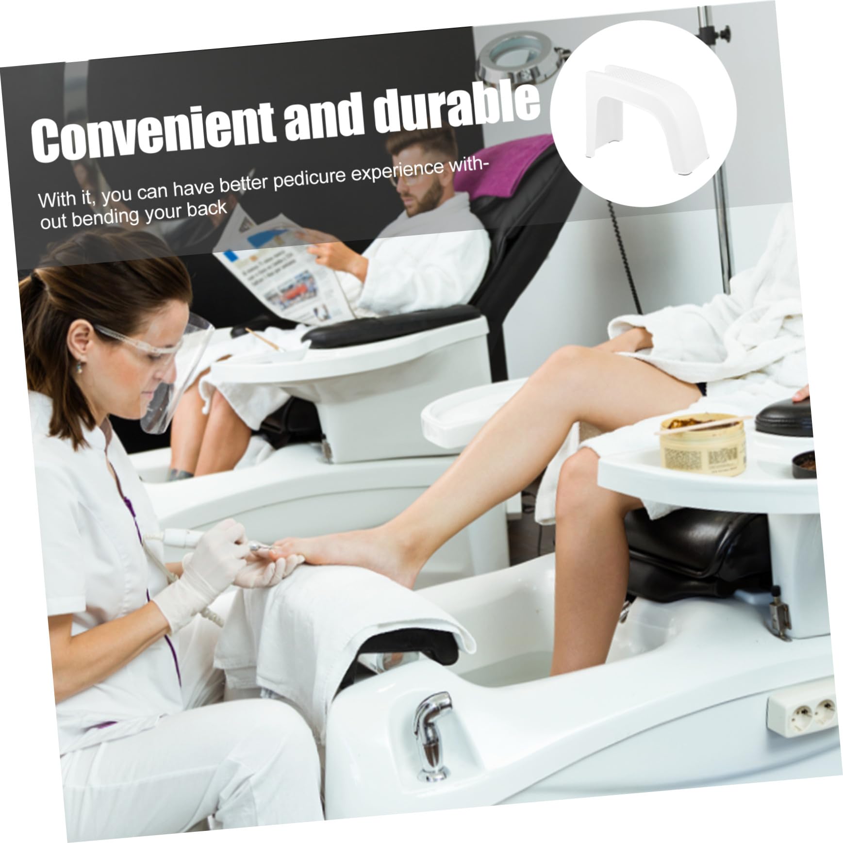 Ipetboom Sgabello per Pedicure Beige in Abs Supporto Poggiapiedi Comodo e Vano Porta Utensili per Salone di Bellezza e Cura Piedi