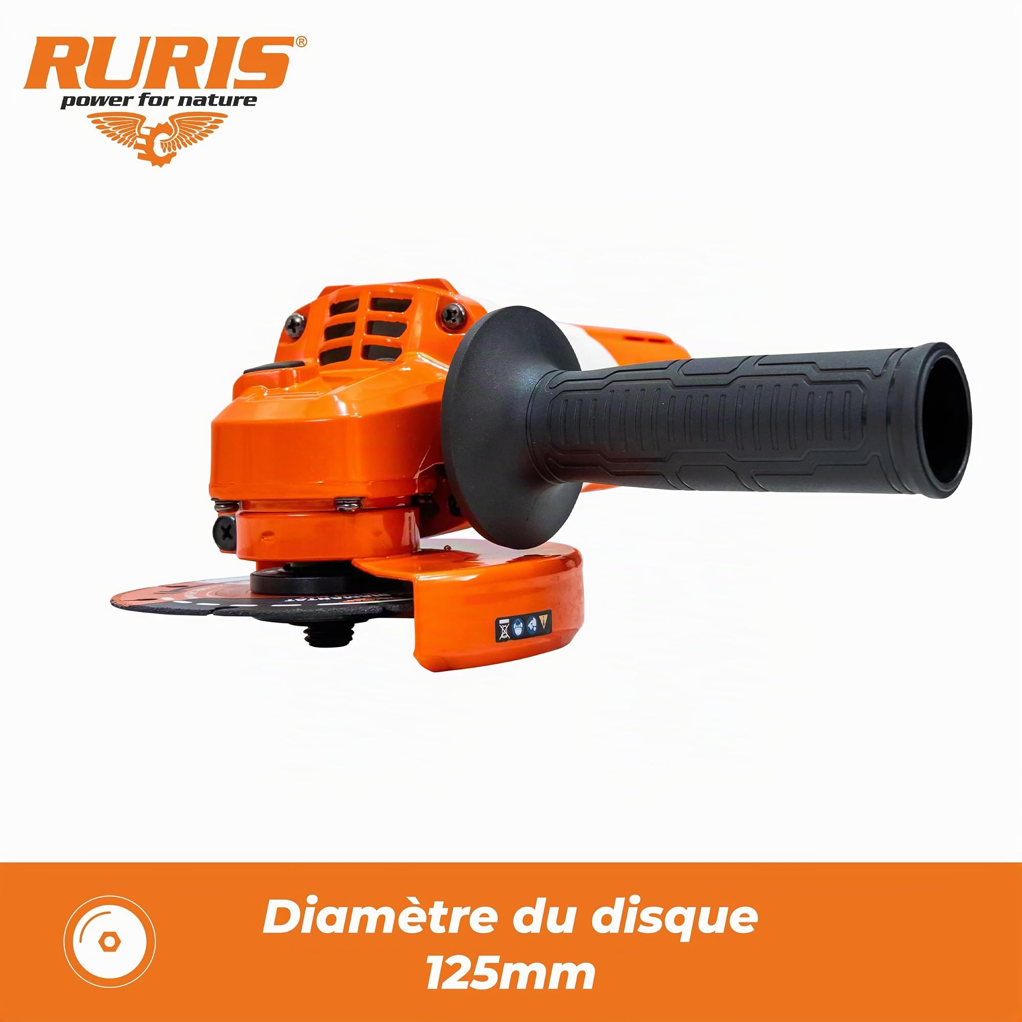 RURIS Meuleuse d’angle électrique RA1050 1050W, disque 125 mm, 11000 tr/min, système Power Off, outil polyvalent pour coupe et meulage métal, béton, pierre, bois