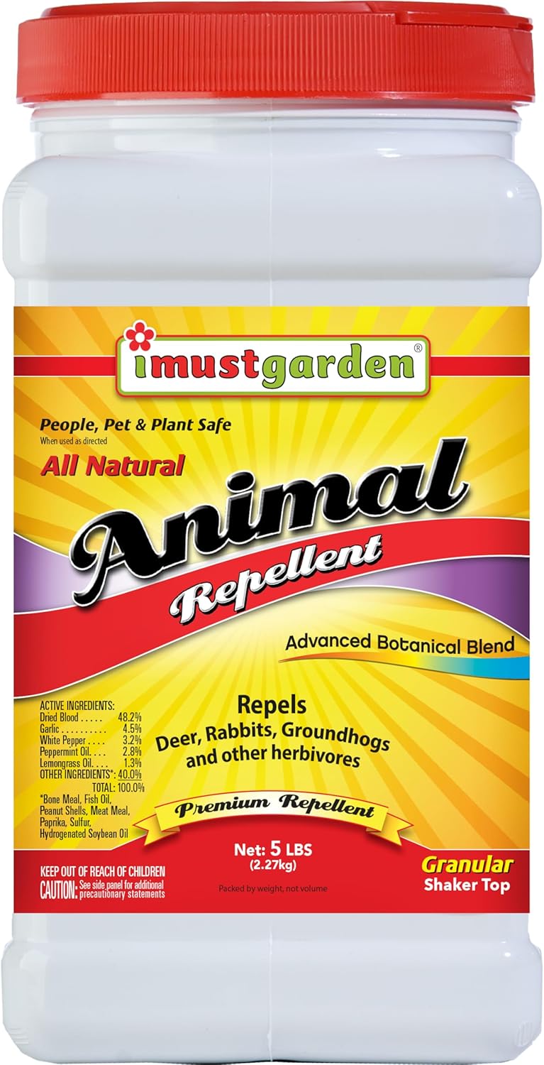 I Must Garden Deer, Rabbit and Groundhog Repellent: All-Weather Granular Formula – 5 lb. Shaker Jar