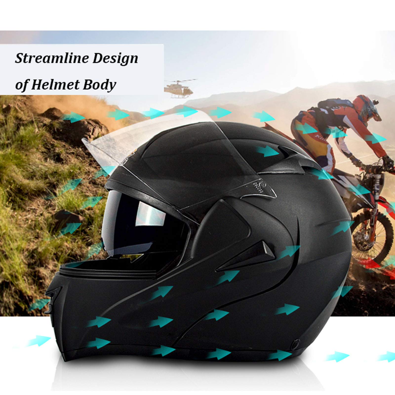 GAOZ Motorradhelm, Bluetooth, Integralhelm, integriertes modulares Klappvisier, Doppelvisier, Motorradhelm, integrierte Kommunikation, DOT-zugelassener Helm, mattschwarz (55–62 cm)