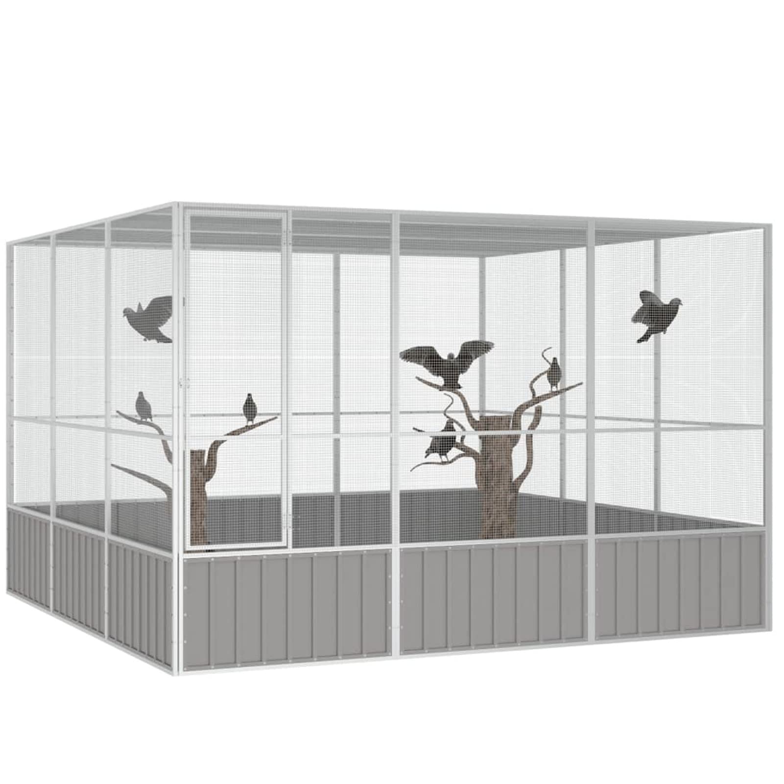 Festnight Jaula Grande para Pájaros, Pajarera Metálica de Exterior, Voladera para Pájaros con Puerta Cerrada, Jaula de Acero para Mascota Aves Loros Canarios, Gris Antracita 302,5x324,5x211,5 cm