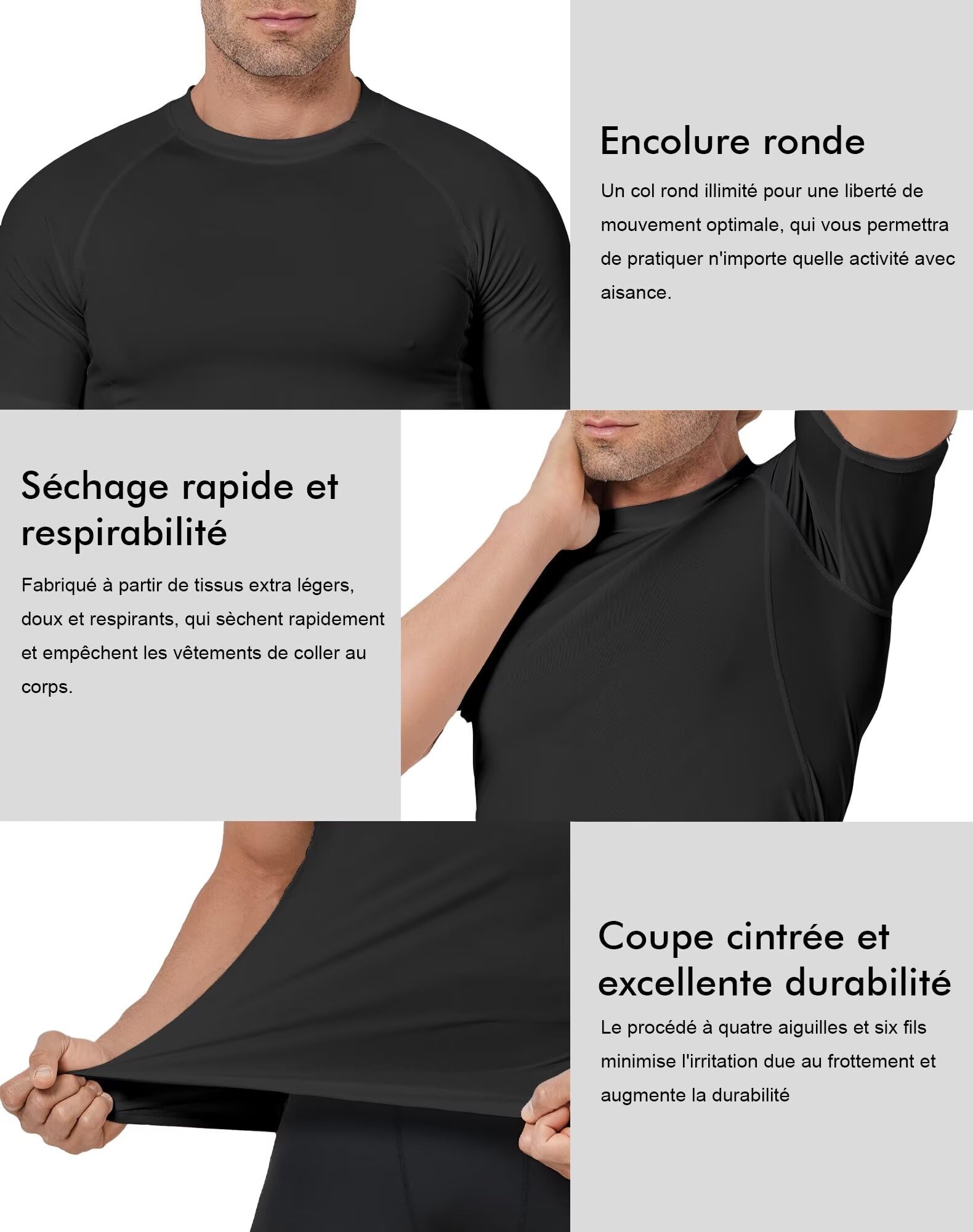 4 Pack Tee Shirt Compression Homme Manches Courtes Tshirt Running Homme Vetement de Fitness Gym Compression Maillot T-Shirt Baselayer pour Sports Jogging Musculation Gym