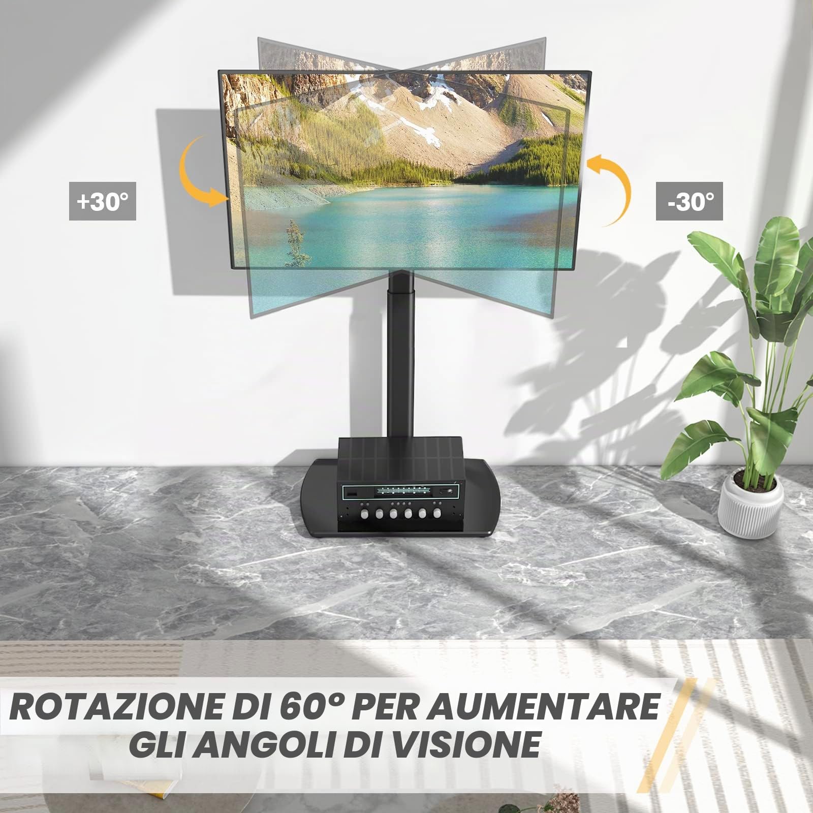 RFIVER Supporto TV da Pavimento per Schermo da 27 a 65 pollici LCD/LED/Plasma Porta TV in Vetro Temperato Staffa Girevole Regolabile in Altezza fino a 35kg Max VESA 400x400mm