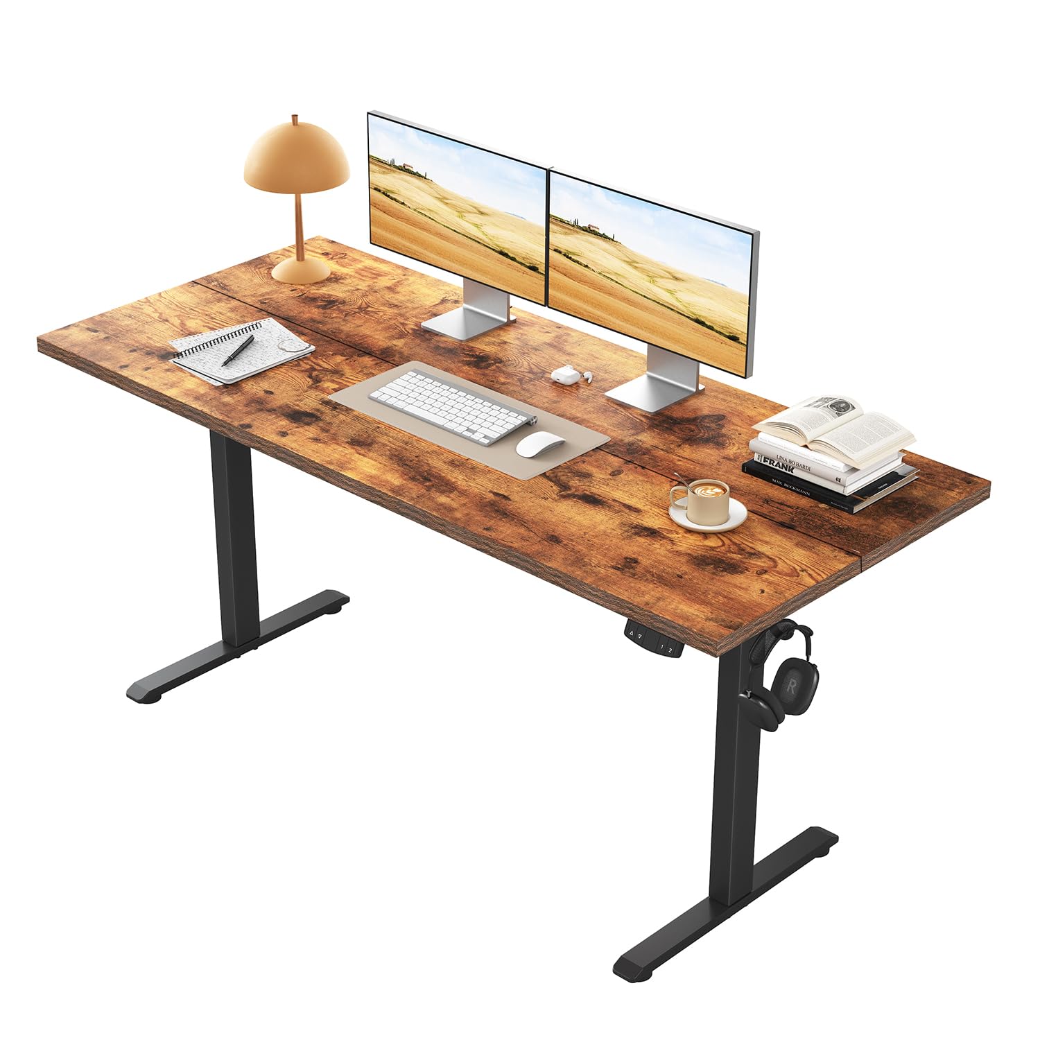 Klicelor Height-Adjustable Desk, Electric Sit-Stand Office Desk, Computer Desk with 2 Memory Functions, Standing Desk, 100 x 60 cm, Brown