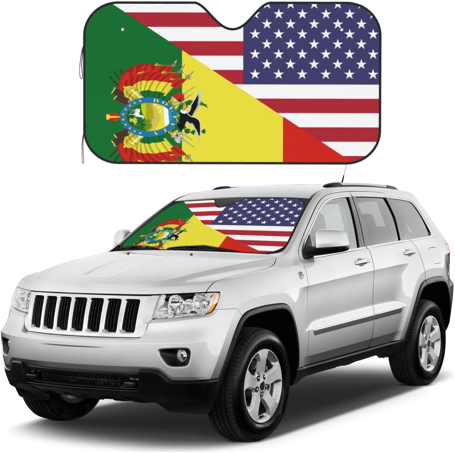 America Bolivia Friendship Flag Foldable Car Windshield Sunshade Blocks Heat and Sun Glare Uv Rays