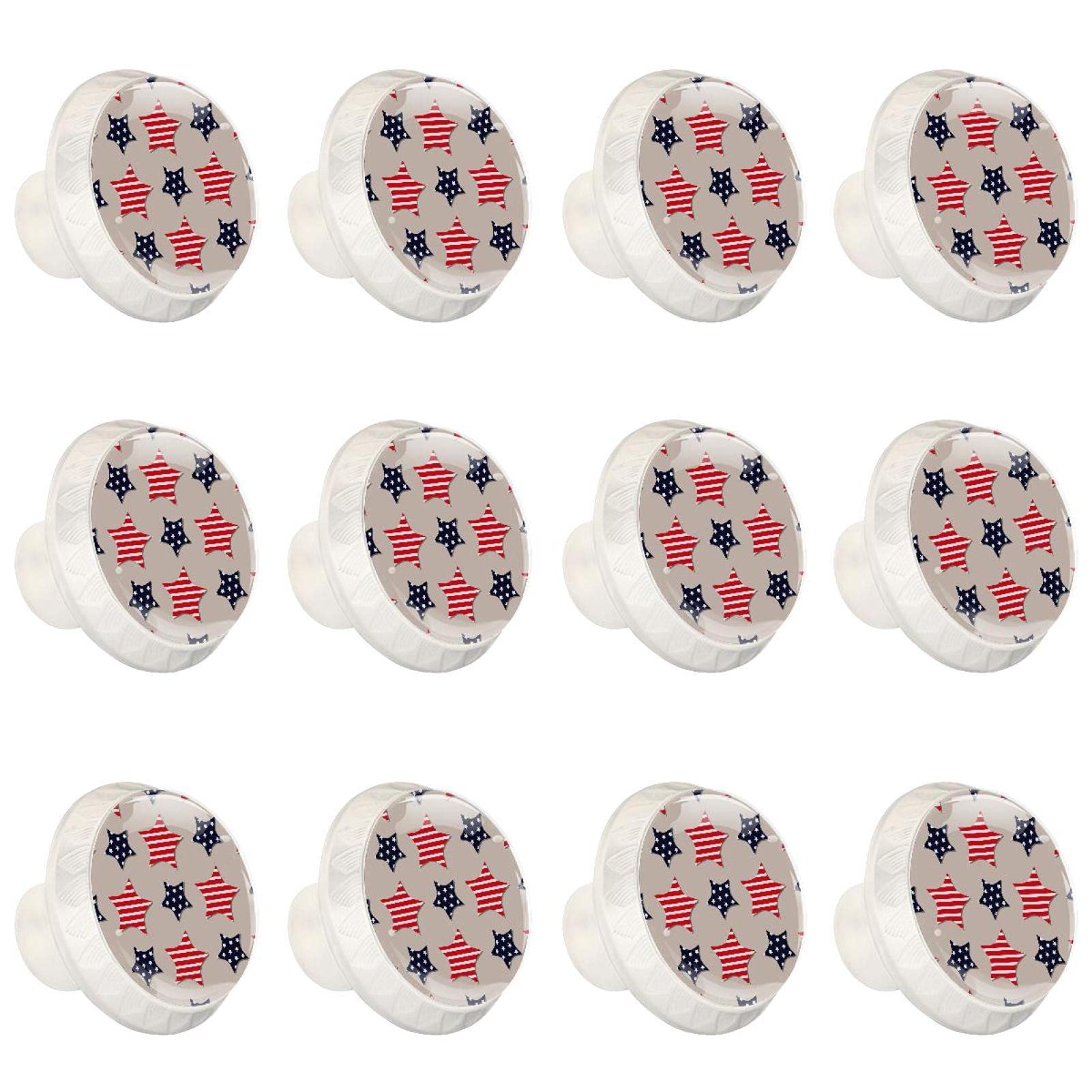 Boutons d'armoires de cuisine ronds à rayures marine et étoile rouge x12