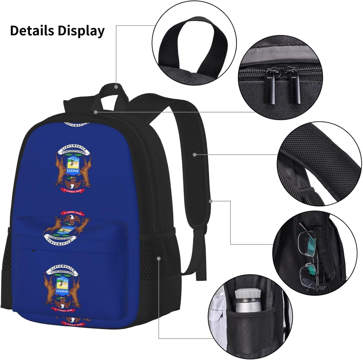 Michigan State Flag Print 3 In 1 Set With Lunch Box Pencil Bag Backpack Set Computer Bag Casual For Gym Beach Travel