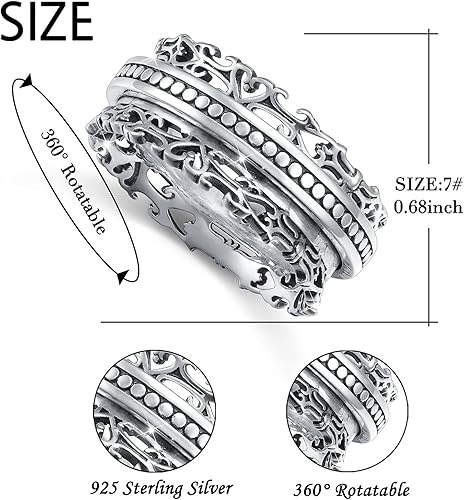 Miniatura 7 de Anillo giratorio de plata de ley 925 para aliviar la ansiedad y el estrés TDAH autismo anillos para mujeres y hombres
